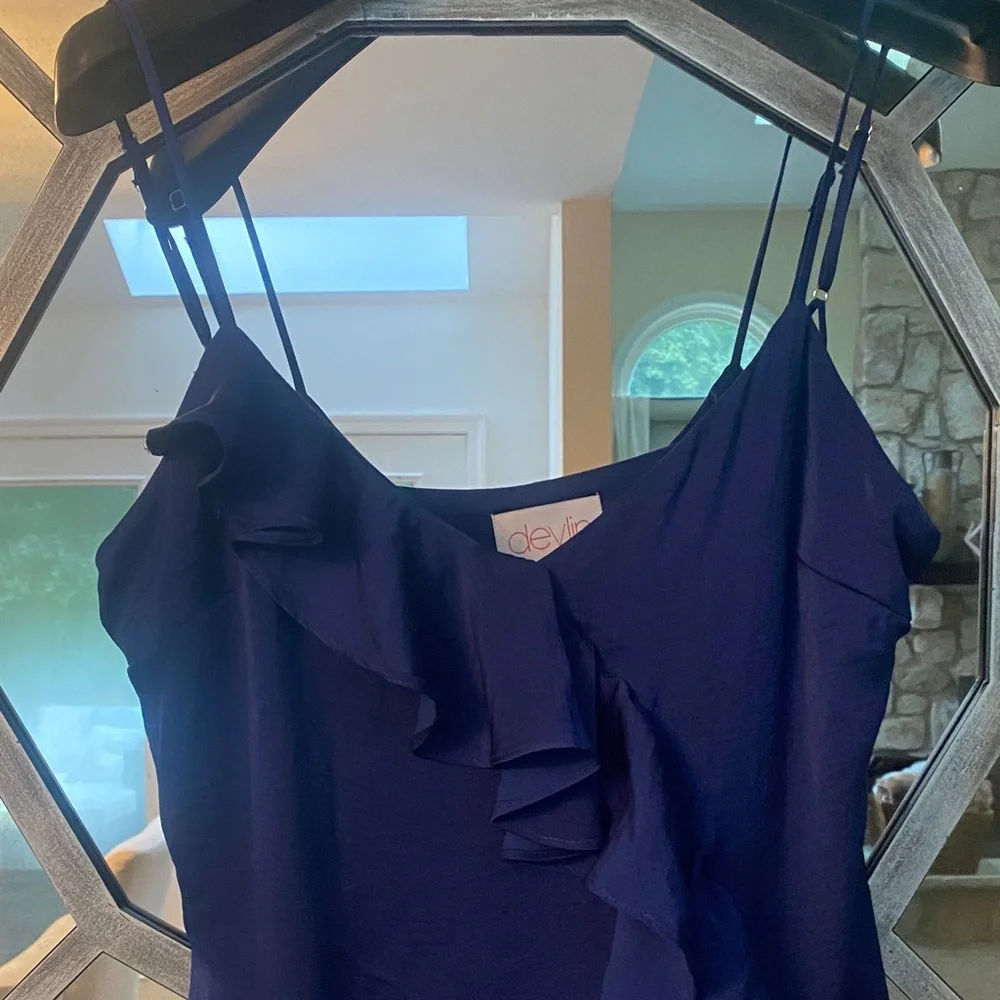 Chic Midnight Blue Ruffle High-Low Dress - Picture 3 of 5